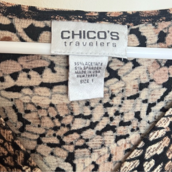 Chico's Travelers Abstract Pattern Blouse Size 1 Medium 3/4 Sleeves Stretch - Picture 4 of 4
